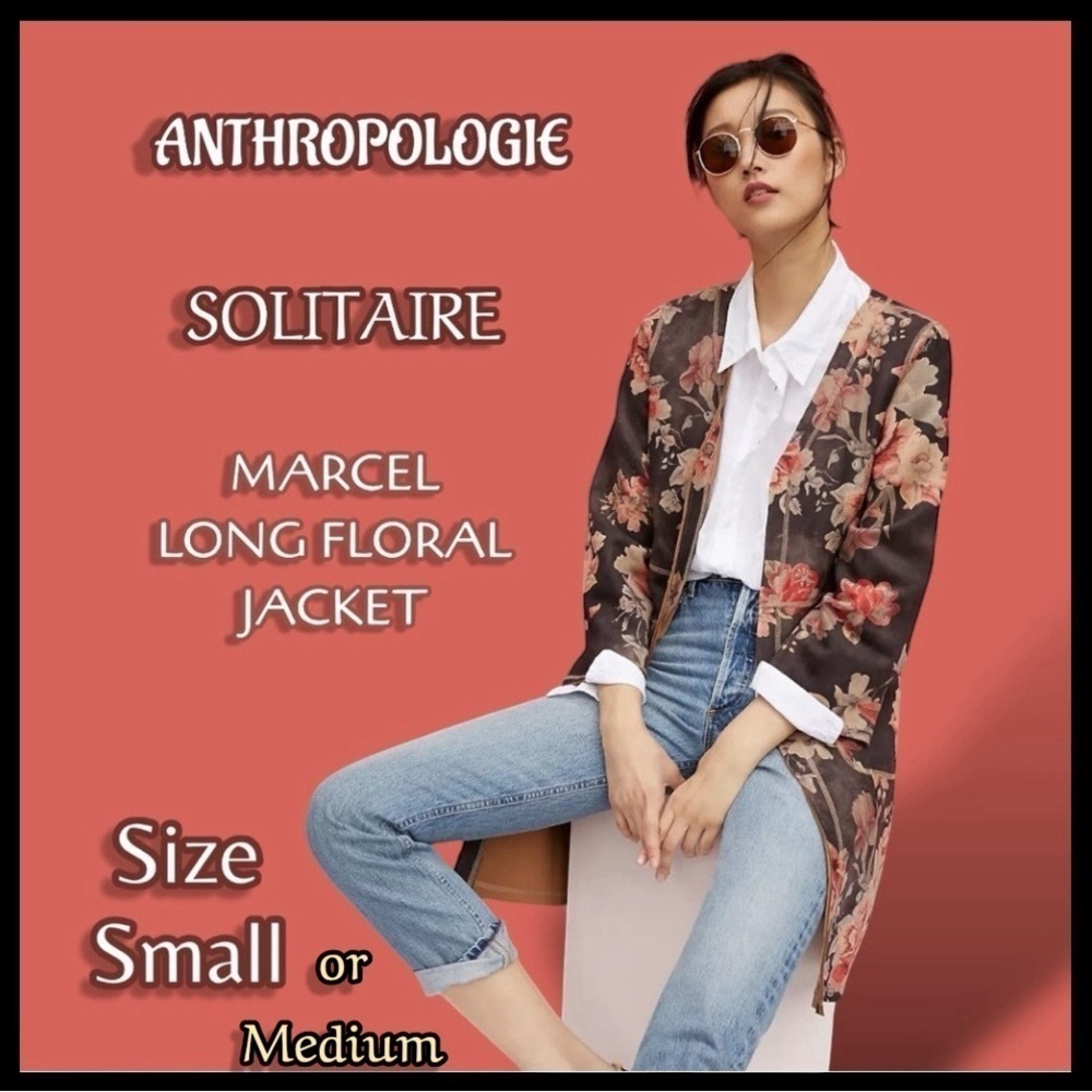 ANTHROPOLOGIE SOLITAIRE LONG FLORAL JACKET SIZE SMALL OR MED Brown Orange